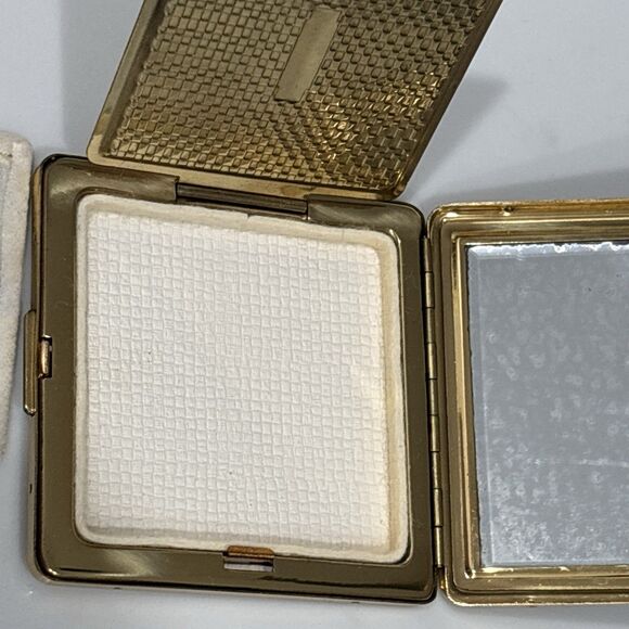 Vintage Compact Mirror Japan Black Velvet Beaded Gold Tone New Light - Picture 16 of 16